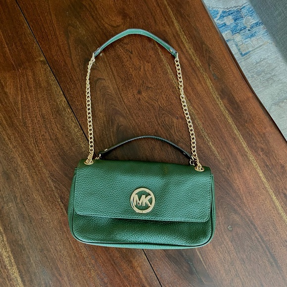 Michael Kors Genuine Leather Hunter Green Shoulder Bag with Gold Accents - Picture 6 of 14